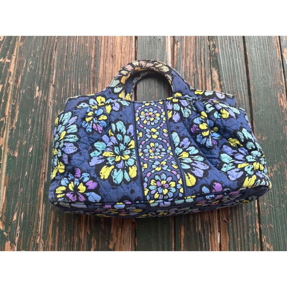 Vera Bradley Night Owl Quilted Floral Cotton Handbag Blue Purple Lime Mini Tote